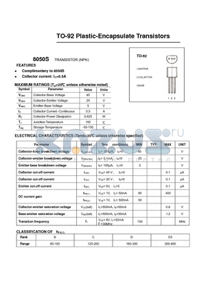 8050S datasheet - TO-92 Plastic-Encapsulate Transistors