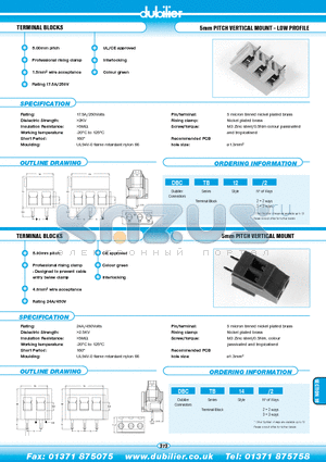 DBCTB12-3 datasheet - TERMINAL BLOCKS 5mm PITCH VERTICAL MOUNT - LOW PROFILE