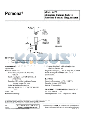 2477-0 datasheet - Miniature Banana Jack To Standard Banana Plug Adapter