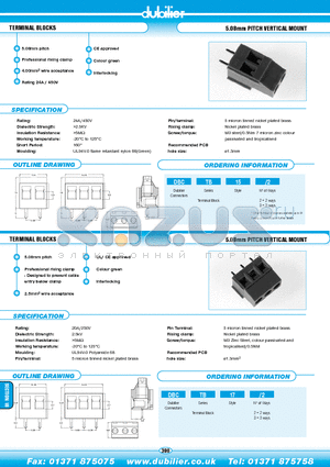 DBCTB15-2 datasheet - TERMINAL BLOCKS 5.08mm PITCH VERTICAL MOUNT