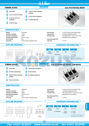 DBCTB2-2 datasheet - TERMINAL BLOCKS 5mm PITCH VERTICAL MOUNT