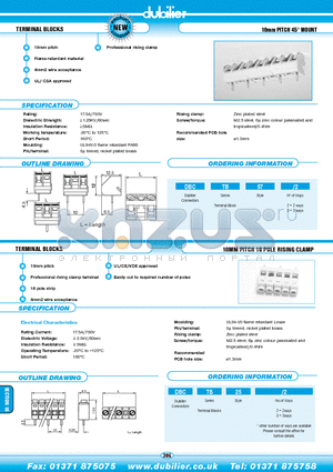 DBCTB25-3 datasheet - TERMINAL BLOCKS 10mm PITCH 45 MOUNT