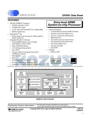 EP9301 datasheet - Entry-level ARM9 System-on-chip Processor