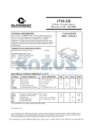 1718-32L datasheet - 32 Watt - 24 Volts, Class C Microwave 1750 - 1850 MHz