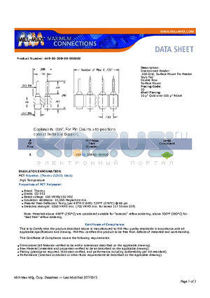 449-10-208 datasheet - Interconnect Header .100 Grid; Surface Mount Pin Header