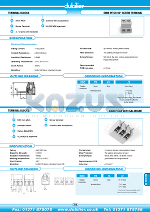 DBCTB43-2 datasheet - TERMINAL BLOCKS 5MM PITCH 90 SCREW TERMINAL