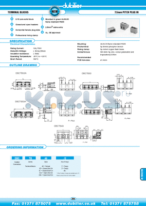 DBCTB49-2 datasheet - TERMINAL BLOCKS 7.5mm PITCH PLUG IN