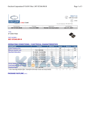 807-IF246.0M-B datasheet - Mobile Communication