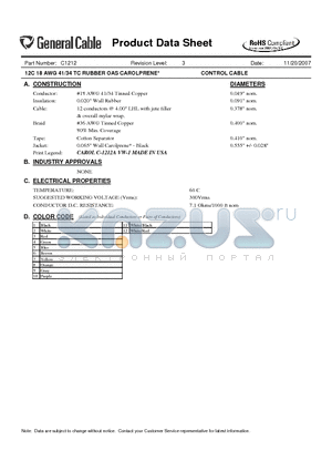 C1212 datasheet - CONTROL CABLE