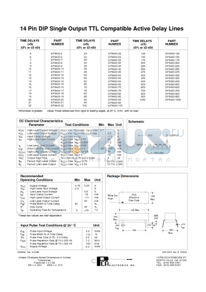 EP9430-23 datasheet - 14 Pin DIP Single Output TTL Compatible Active Delay Lines