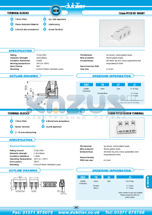 DBCTB87-3 datasheet - TERMINAL BLOCKS 7.5mm PITCH 90 MOUNT