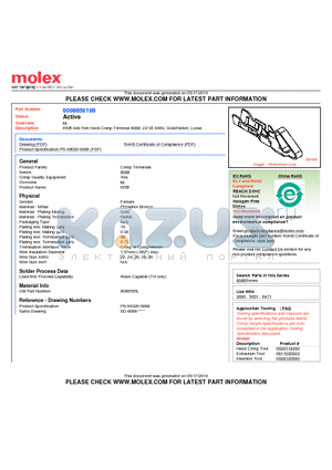 8088555L datasheet - KK^ Anti Fish Hook Crimp Terminal 8088, 22-30 AWG, Gold/Nickel, Loose