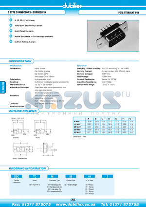 DBCTDF1SS093 datasheet - D TYPE CONNECTORS - TURNED PIN PCB STRAIGHT PIN