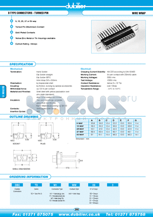 DBCTDF1WW153 datasheet - D TYPE CONNECTORS - TURNED PIN WIRE WRAP