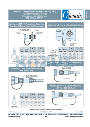 809-190 datasheet - Series 811 Mighty Mouse High Density (HD) Rubber Protective Cover Dimensions and Attachments 809-190 and 809-191