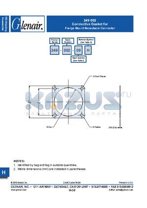 249-002-11H datasheet - Conductive Gasket for Flange Mount Receptacle Connector