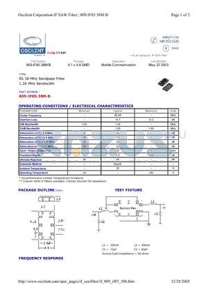 809-IF85.38M-B datasheet - Mobile Communication