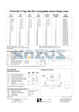 EP9445-100 datasheet - 16 Pin DIL 5 Tap 10K ECL Compatible Active Delay Lines