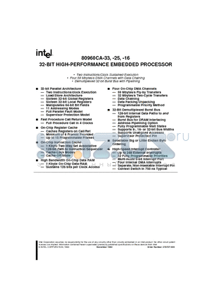 80960CA-16 datasheet - 80960CA-33, -25, -16 32-BIT HIGH-PERFORMANCE EMBEDDED PROCESSOR