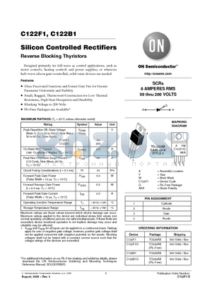 C122B1G datasheet - Silicon Controlled Rectifiers Reverse Blocking Thyristors