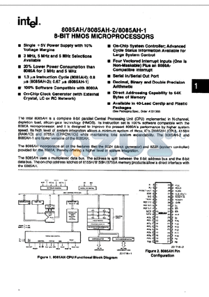 8085AH-2 datasheet - 8-BIT HMOS MICROPROCESSORS