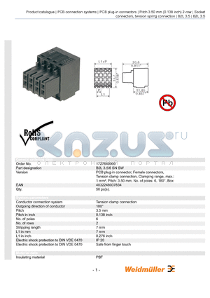 1727640000 datasheet - B2L 3.5/6 SN SW