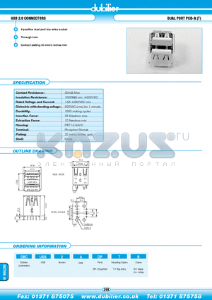 DBCUSB2ADPTW datasheet - USB 2.0 CONNECTORS DUAL PORT PCB-A (T)