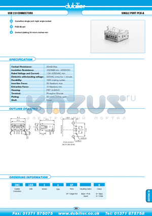 DBCUSB2ASPB datasheet - USB 2.0 CONNECTORS SINGLE PORT PCB-A