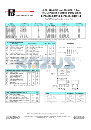 EP9458-175W datasheet - 8 Pin Mini DIP and Mini DIL 5 Tap TTL Compatible Active Delay Lines