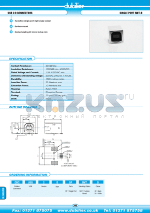 DBCUSB2BSPSMTW datasheet - USB 2.0 CONNECTORS SINGLE PORT SMT-B