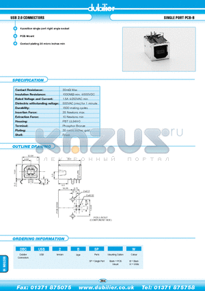 DBCUSB2BSPW datasheet - USB 2.0 CONNECTORS SINGLE PORT PCB-B