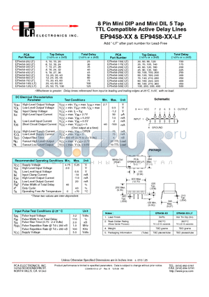 EP9458-250-LF datasheet - 8 Pin Mini DIP and Mini DIL 5 Tap TTL Compatible Active Delay Lines