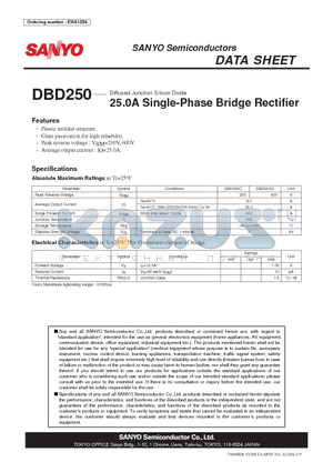 DBD250 datasheet - Diffused Junction Silicon Diode 25.0A Single-Phase Bridge Rectifier