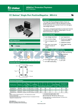 B3164UCLXX datasheet - The Single Port Positive/Negative Battrax Series are programmable SIDACtor