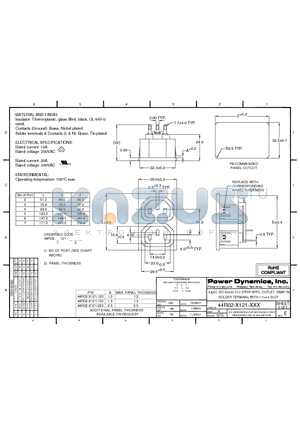 44R01-3121-120 datasheet - IEC 60320 C13 STRIP APPL. OUTLET; SNAP-IN, SOLDER TERMINAL WITH 1.7x4.0 SLOT