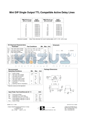 EP9460-15 datasheet - Mini DIP Single Output TTL Compatible Active Delay Lines