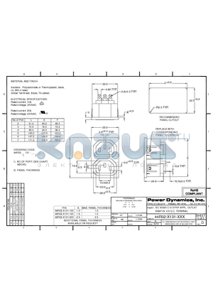 44R02-3131-150 datasheet - IEC 60320 C13 STRIP APPL. OUTLET; SNAP-IN, 4.8 Q.C. TERMINAL