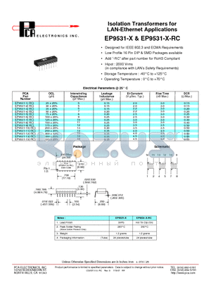 EP9531-13 datasheet - Isolation Transformers for LAN-Ethernet Applications