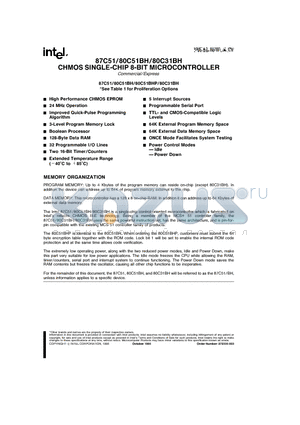 80C31BH datasheet - CHMOS SINGLE-CHIP 8-BIT MICROCONTROLLER