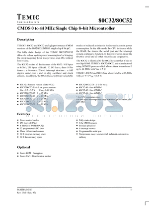 80C32-20 datasheet - CMOS 0 to 44 MHz Single Chip 8-bit Microntroller