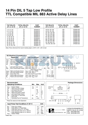 EP9590-450 datasheet - 14 Pin DIL 5 Tap Low Profile TTL Compatible MIL 883 Active Delay Lines