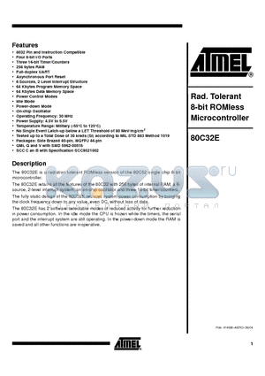 80C32E datasheet - Rad. Tolerant 8-bit ROMless Microcontroller