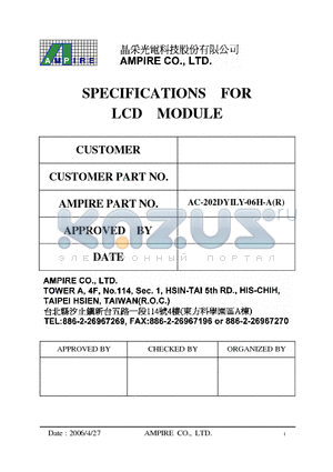 AC-202DYILY-06H-A datasheet - SPECIFICATIONS FOR LCD MODULE