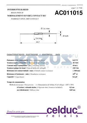 AC011015 datasheet - REED SWITCH NORMALY OPEN, DRY CONTACT