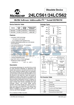 24AA00-/ST datasheet - 1K/2K Software Addressable I2C Serial EEPROM