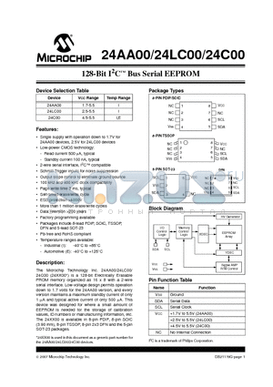 24AA00-I/MC datasheet - 128 Bit I2C Bus Serial EEPROM