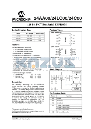 24AA00-ESN datasheet - 128 Bit I2C Bus Serial EEPROM