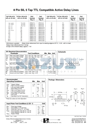 EP9677-100 datasheet - 8 Pin SIL 5 Tap TTL Compatible Active Delay Lines