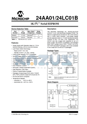 24AA01-E/MNY datasheet - 1K I2C Serial EEPROM