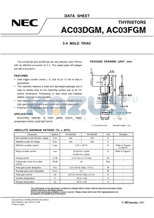 AC03FGM datasheet - 3A MOLD TRIAC